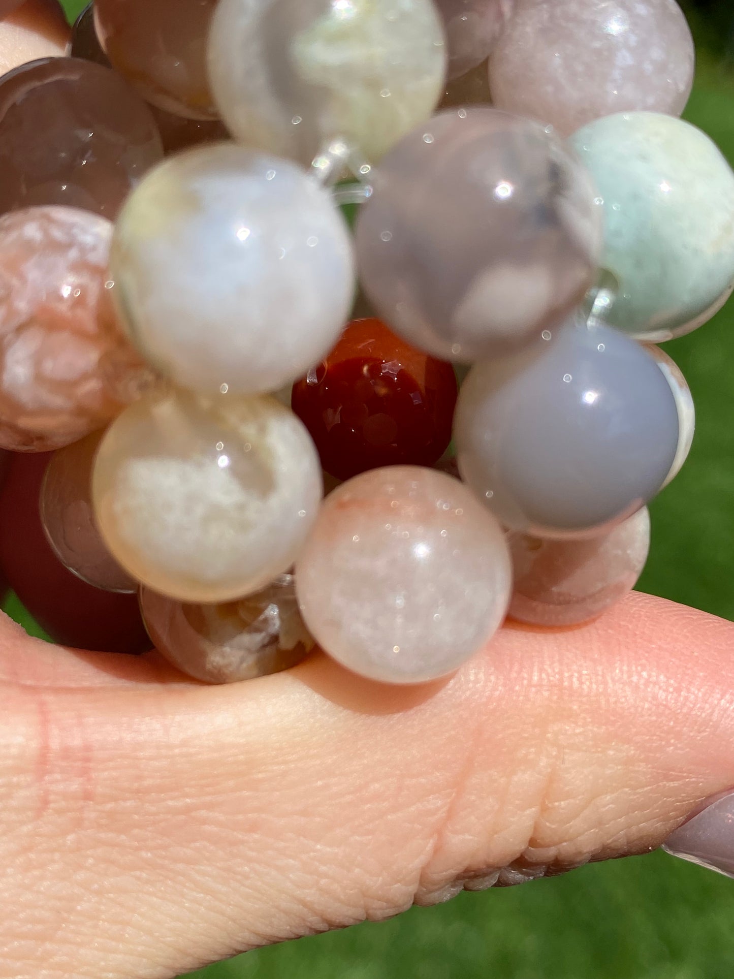 AAAA Clear colorful  Grade Nature Sakura Agate cherry blossom flower agate braided massage ball pendant,gift for her