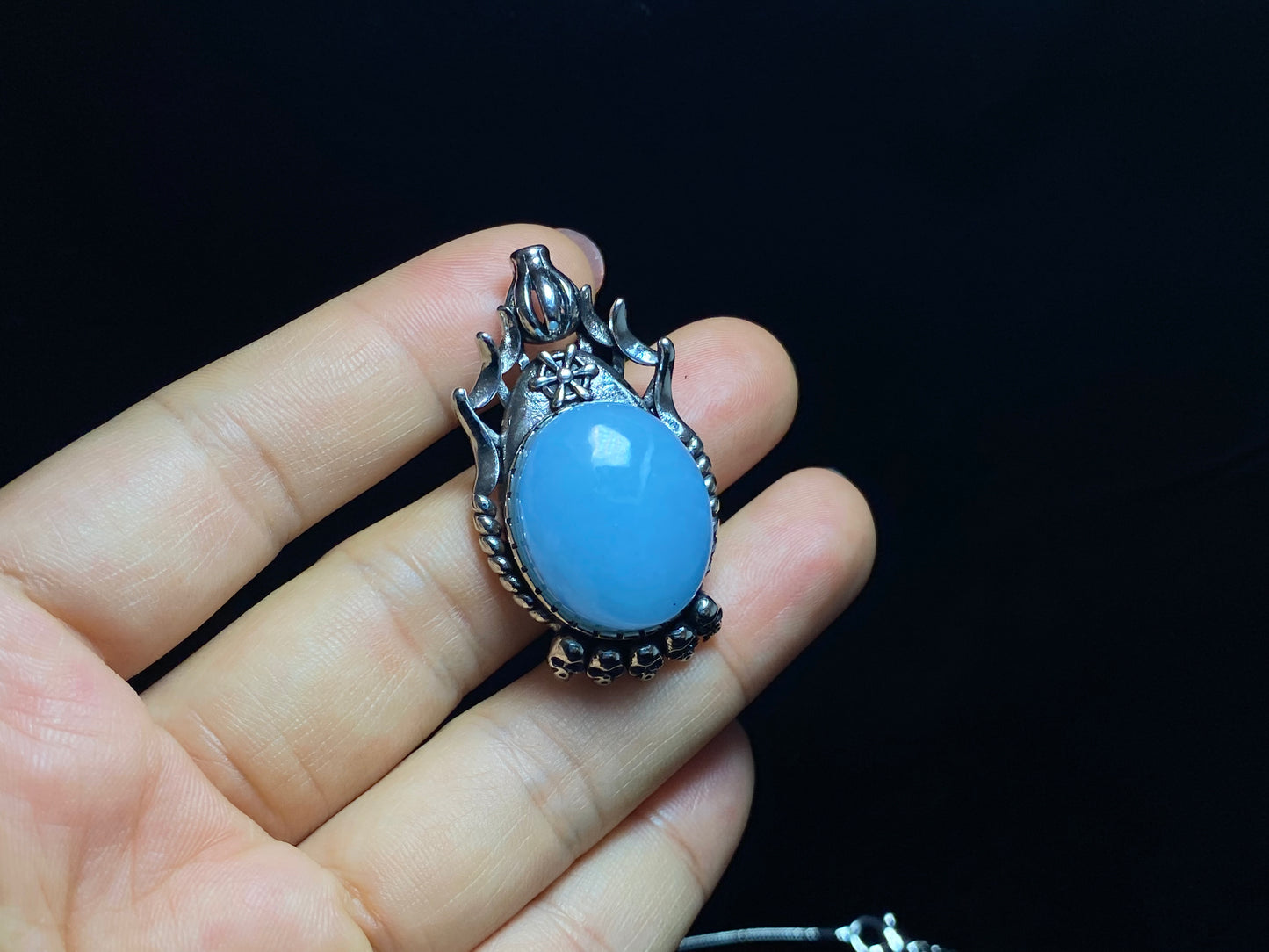 Nature Big Aquamarine Oval shape vintage setting pendant collar Boho Charm Necklace,March Birthstone