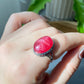 Top Grade Rare Natural Red Rhodonite Cat eye Fire Sterling Silver  S925 Statement Ring Birthday Aniversary gift