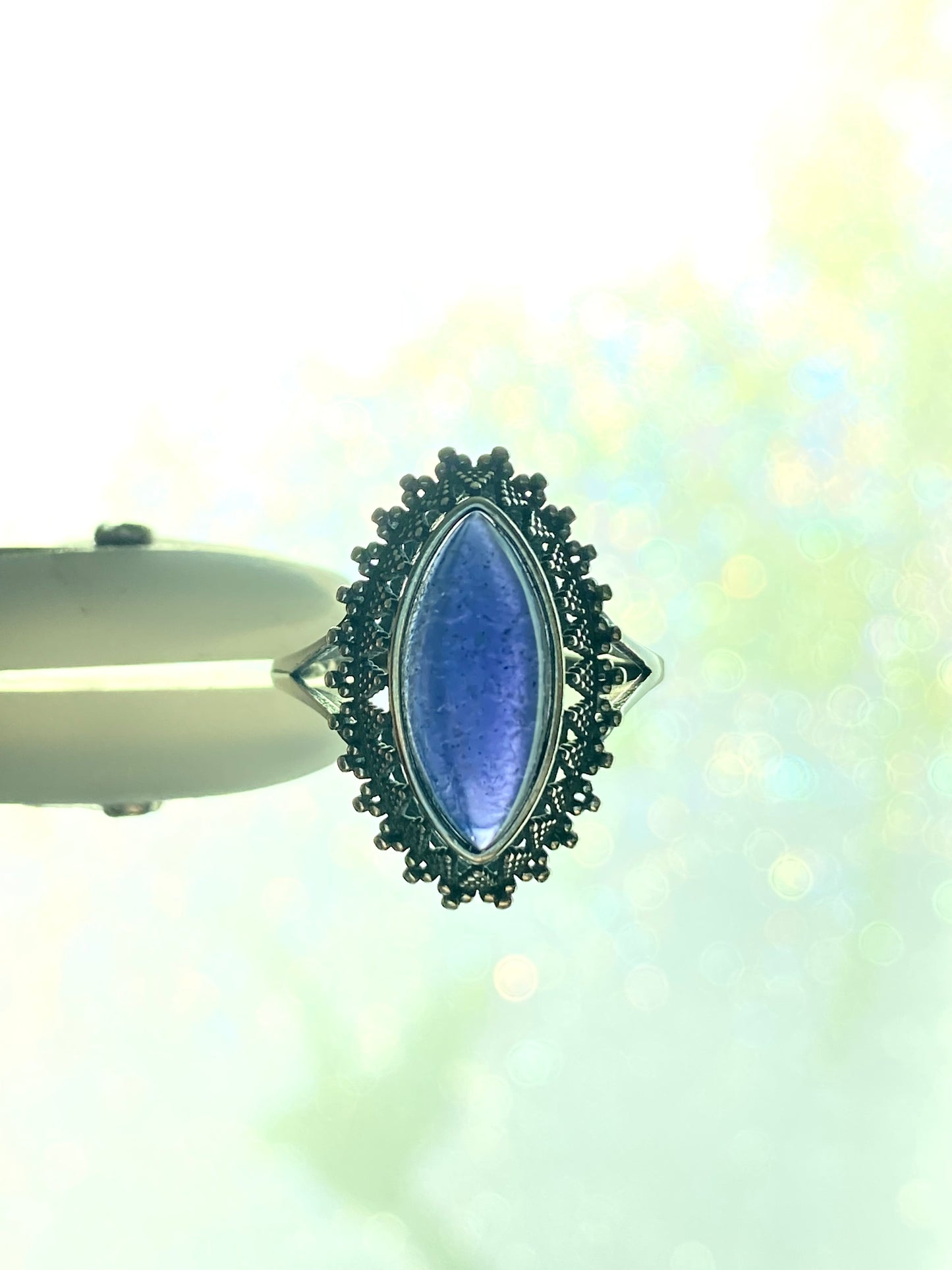 Natural High Rare Grade Marquise Bloodshot Iolite，Cordierite，Dichroite Mid century modern Vintage Sterling Silver Ring,weight lose gemstone