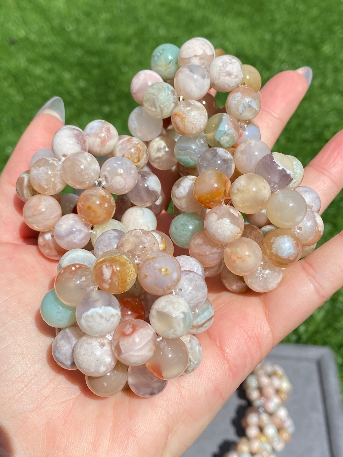 AAAA Clear colorful  Grade Nature Sakura Agate cherry blossom flower agate braided massage ball pendant,gift for her