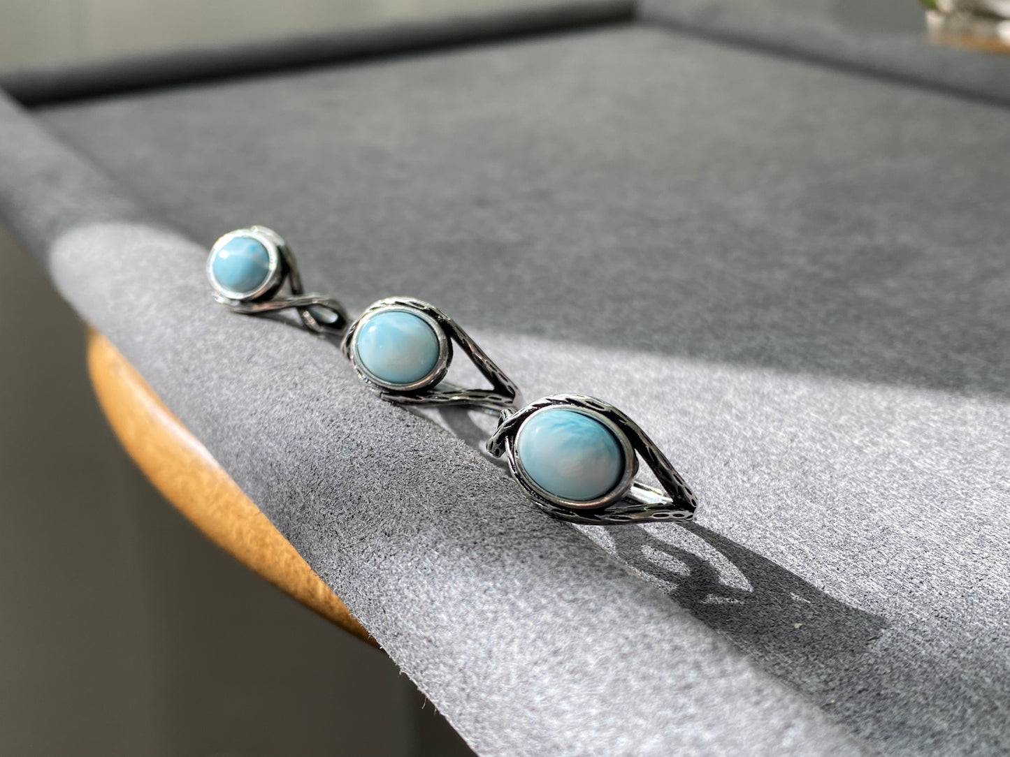 Genuine Natural Larimar Raw Larimar statement gemstone oval shape women men ring