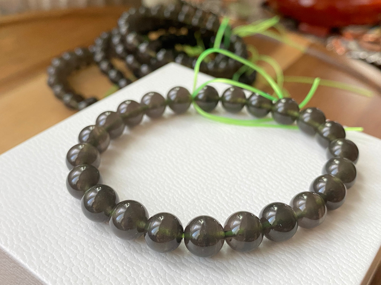 Natural Cintamani Saffordite Tektite Bracelet, wishing stone, Saffordite Tektites, Arizona Tektitest polished round bead bracelet