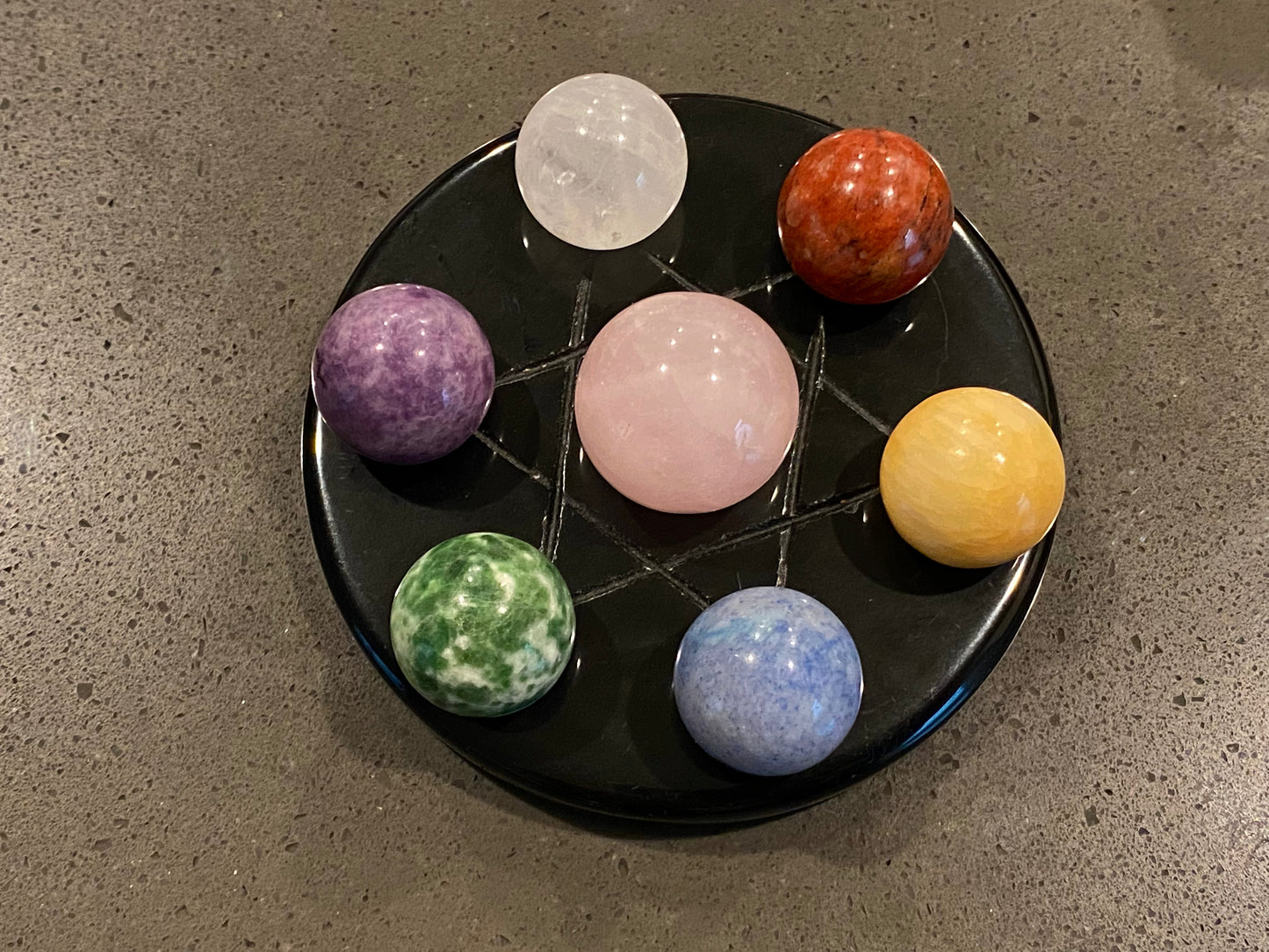 Natural Gemstone 7 Chakra Stones Healing Set with Obsidian Star of David Plate meditation Ornament Decoration