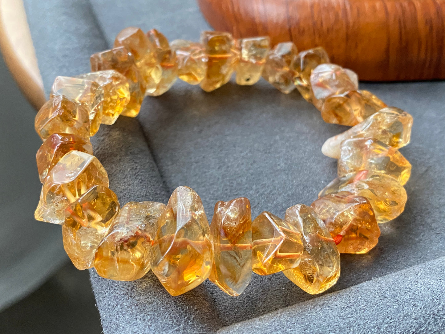 Succes and wealth Natural pyramid Citrine irregular Rock Cystal Dark Yellow Gold Bracelet grow with blue needle,handmade bracelet