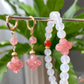 Natural four leaf clover Strawberry Quartz and Nanhong white agate Hanfu bracelet earring set