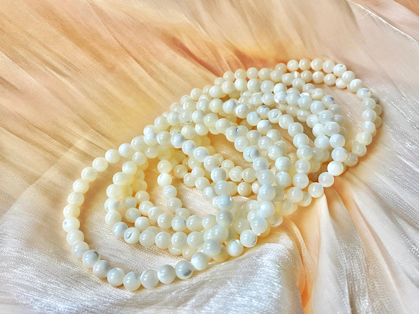 Original Mother of pearls perfect round Vintage bead bracelet Necklace 6mm