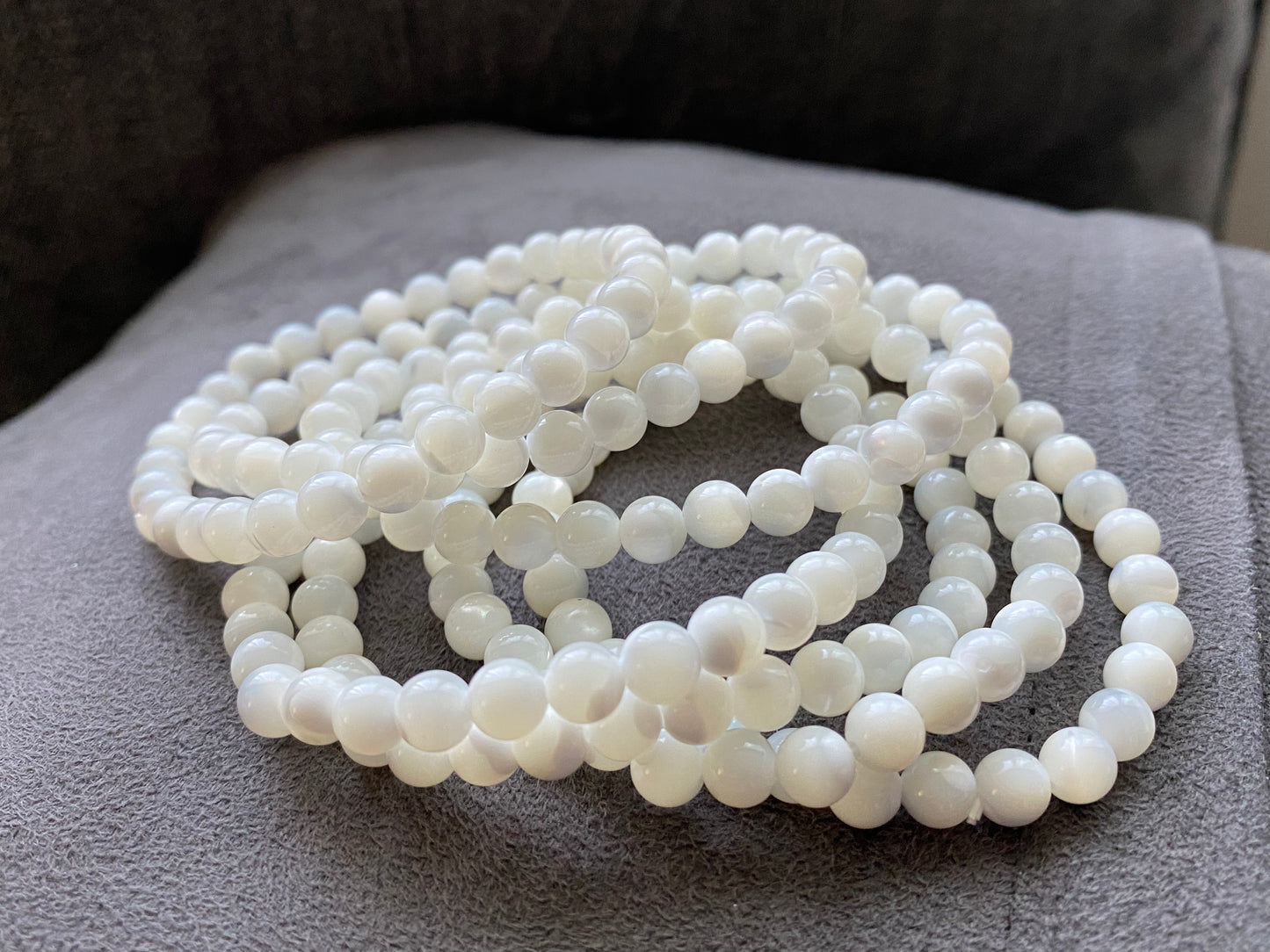 Original Mother of pearls perfect round Vintage bead bracelet Necklace 6mm