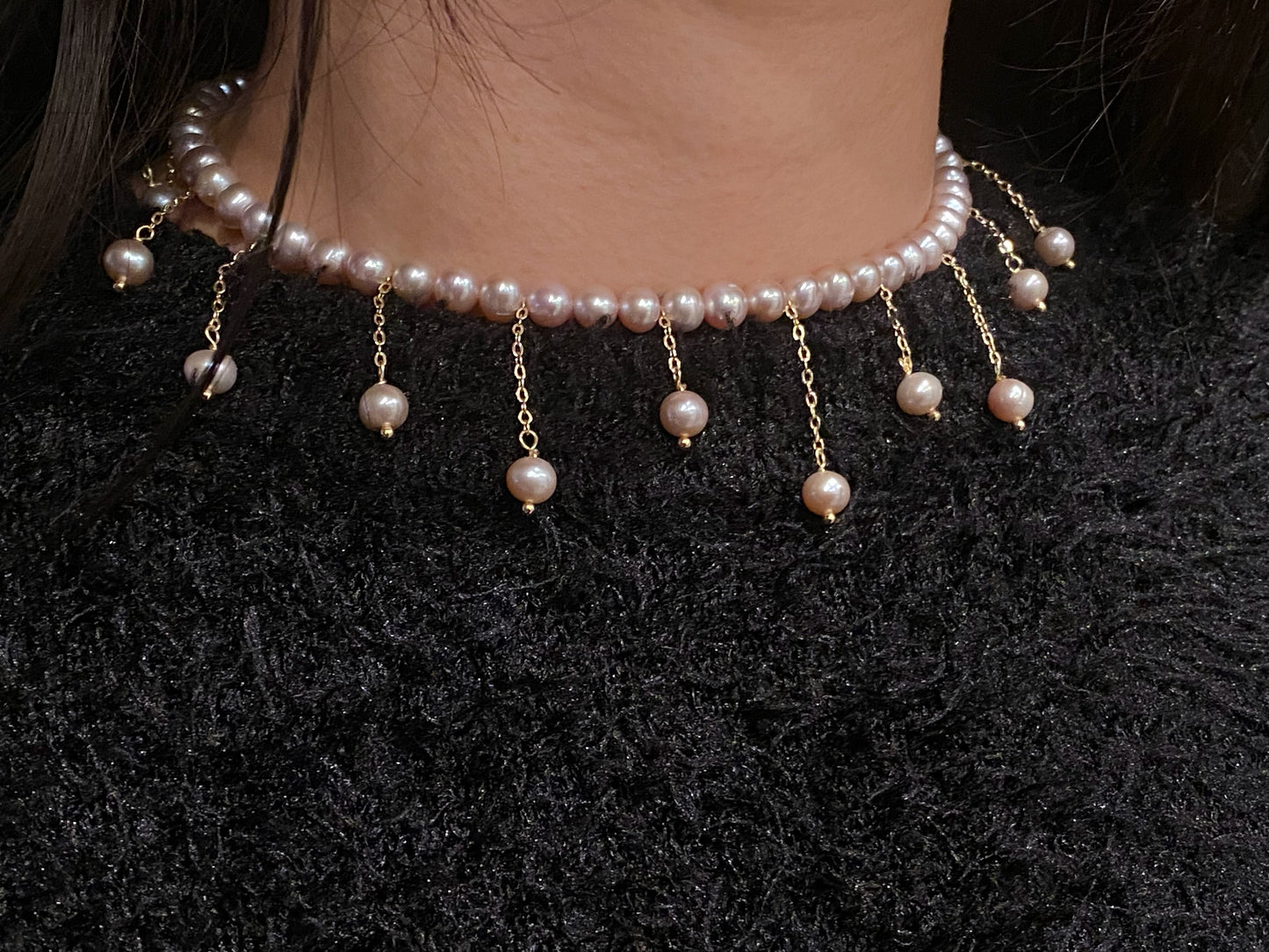 Natural freshwater pearls lavender pink dangle drop choker necklace,handmade necklace,wedding gift,Bridesmaid Gifts