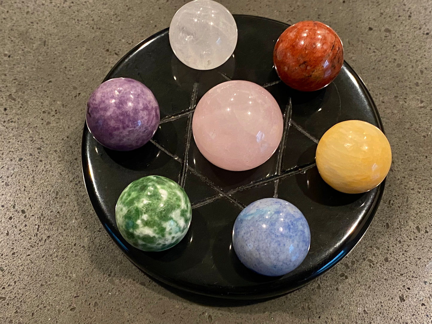 Natural Gemstone 7 Chakra Stones Healing Set with Obsidian Star of David Plate meditation Ornament Decoration