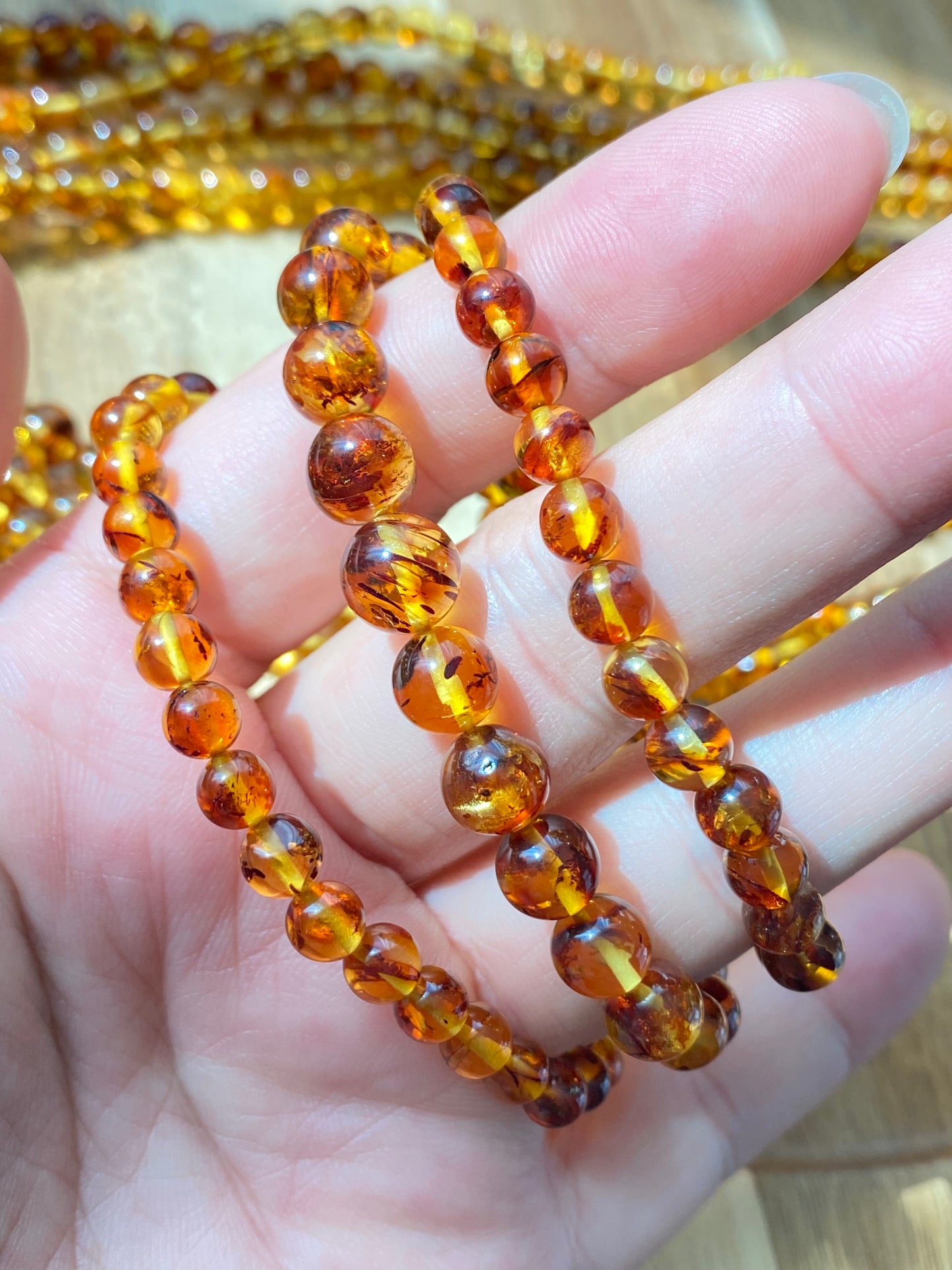 AAAA Natural  perfect round Baltic Amber Beads necklace Gradient size 5mm to 8mm+