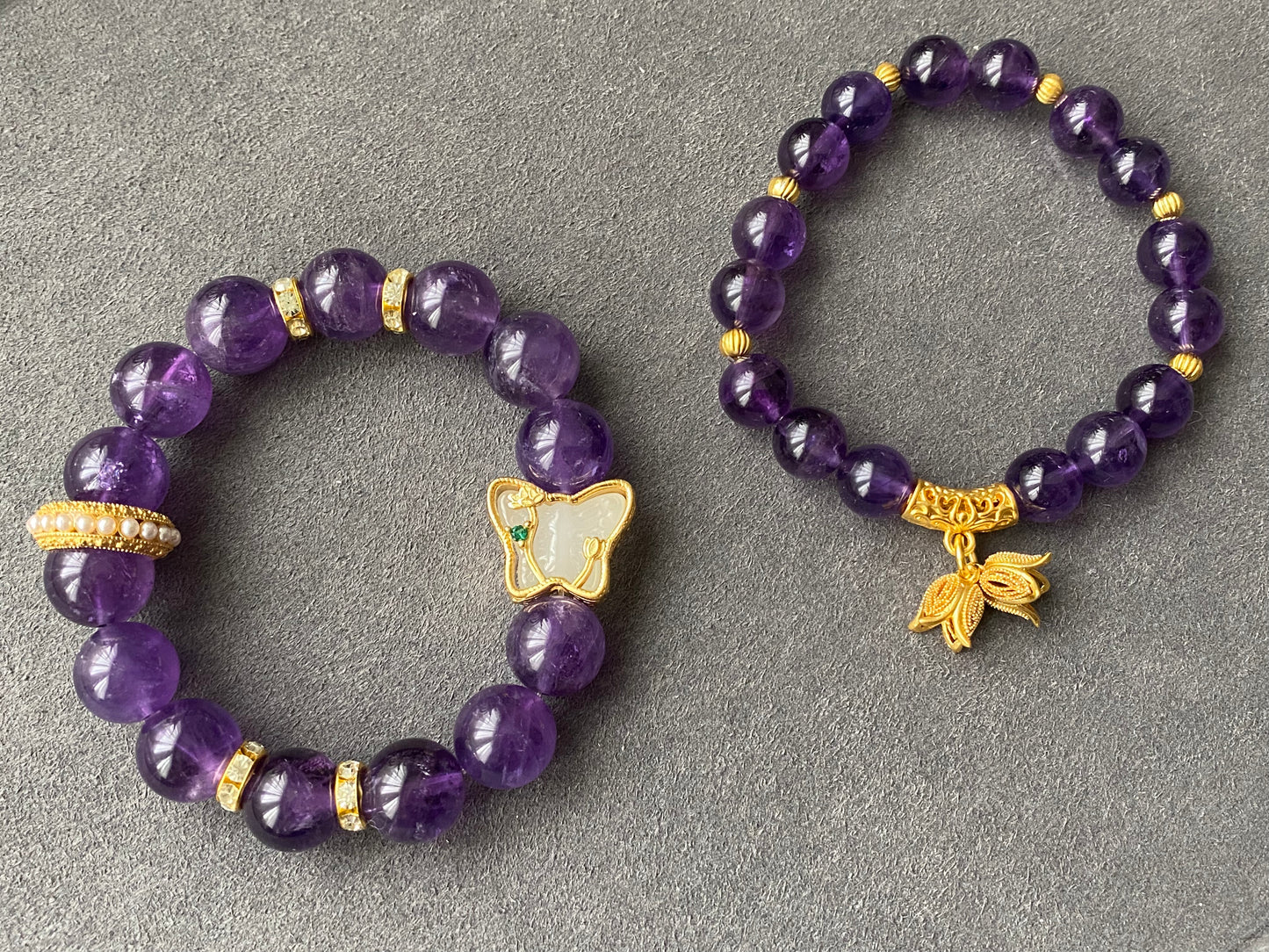 Natural Amethyst design with  Lily of the Valley handmade bracelet,custom bracelet，gift for her