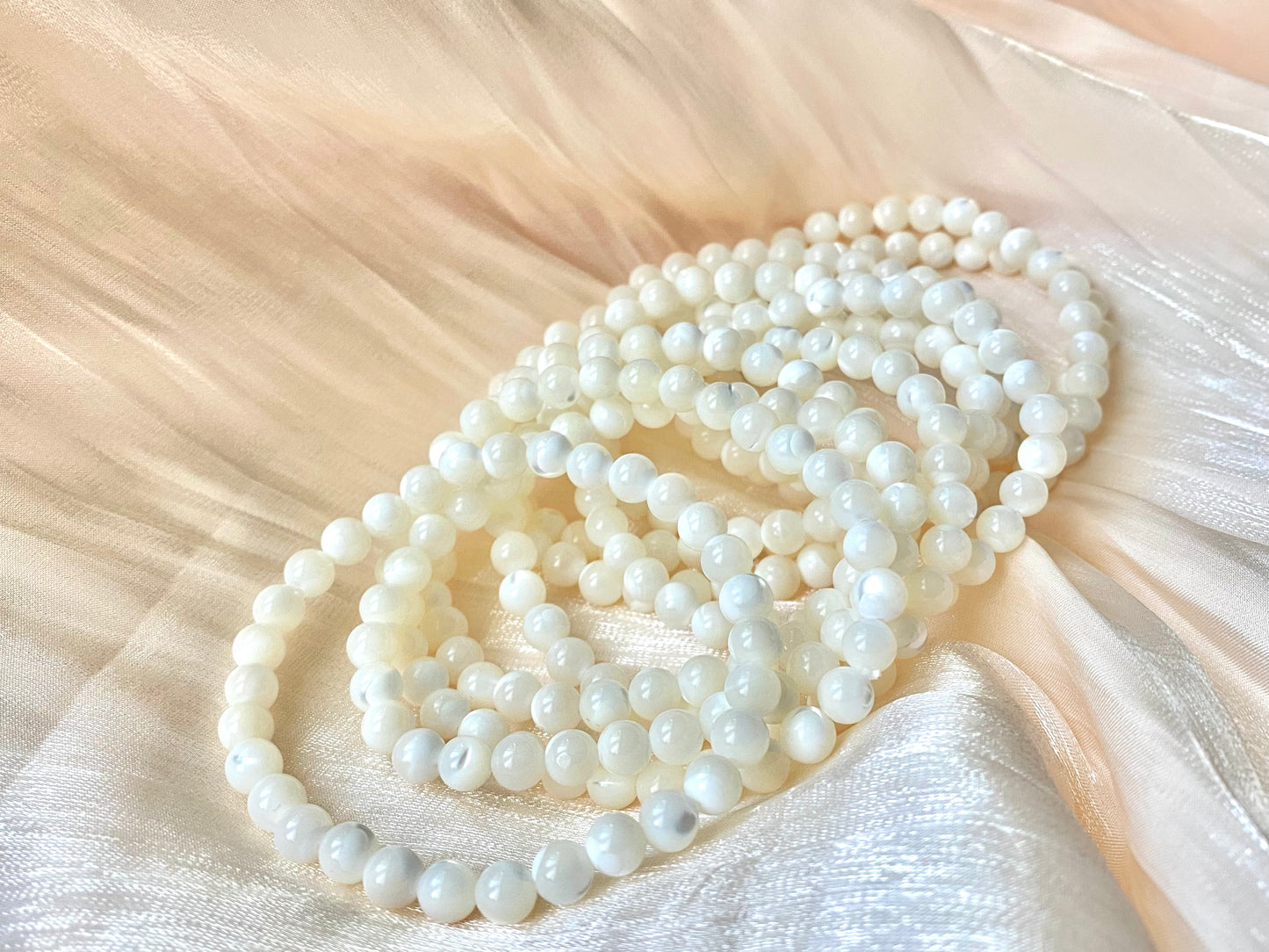 Original Mother of pearls perfect round Vintage bead bracelet Necklace 6mm