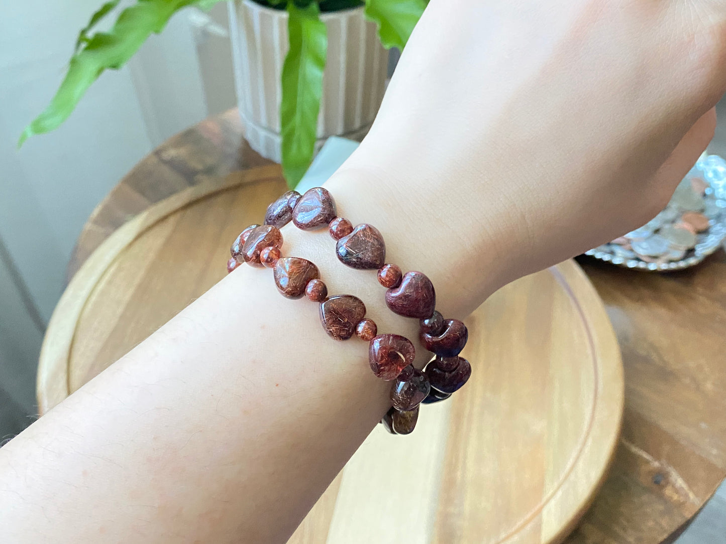 Natural Red Copper Rutilated Quartz Full of rutilated heart shape bead bracelet 12mm