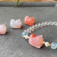 Natural Yanyuan Agate Cute Cat,white Crystal,Aquamarine,fresh Water Pearl Bracelet, gift for her, Valentine's Day Gift
