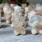Natural Sakura Agate,flower agate hand carved couple shy bear beads bracelet,gift for her