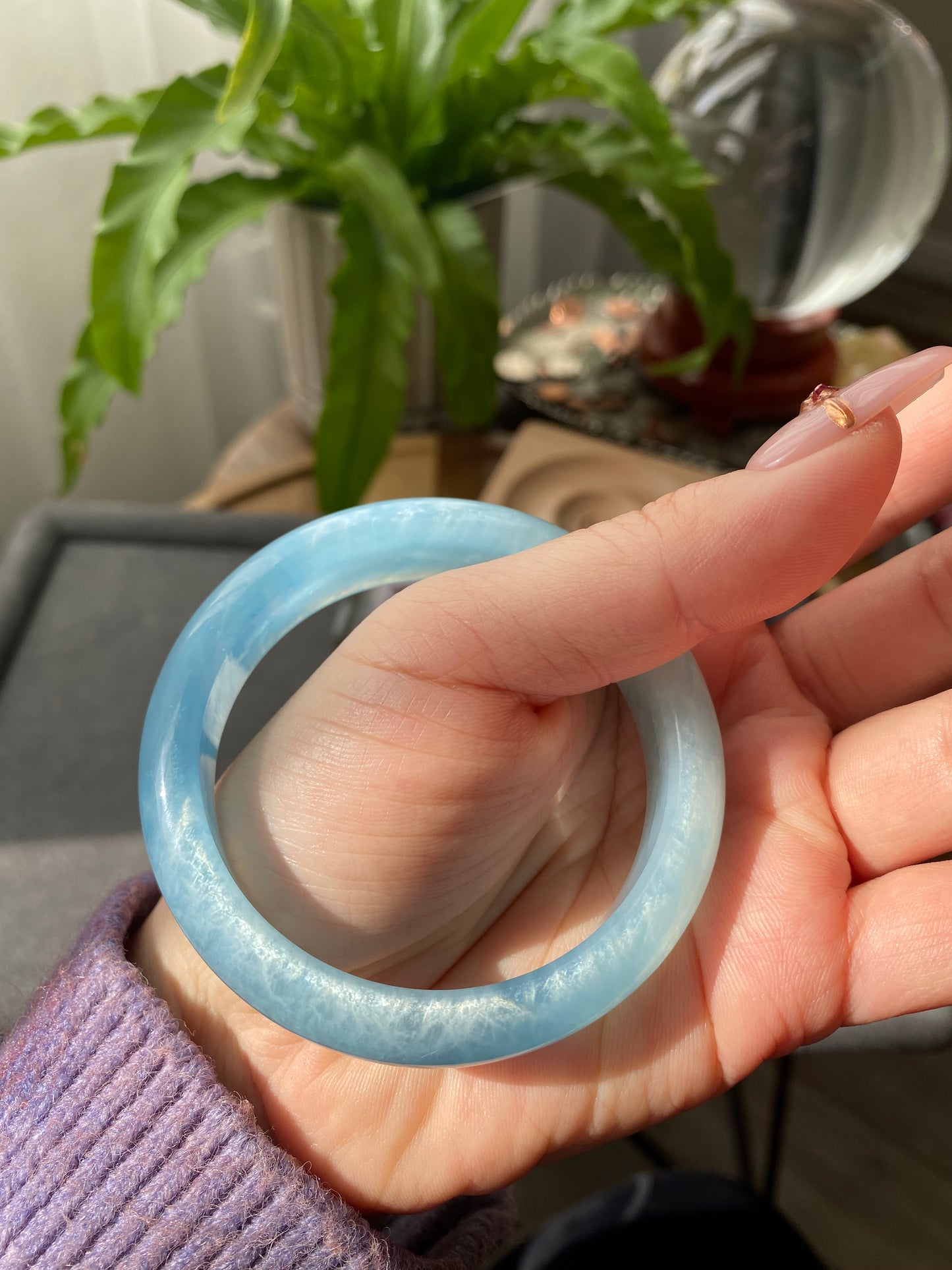 AAAAAA Grade Clear Blue sky cloud Surround Natural Aquamarine Bangle Gemstone Bracelet  56.8mm BA8354
