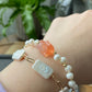 Natural Freshwater pearls with cuty bunny rabbit nanhong agate handmade Bracelet,gift for her