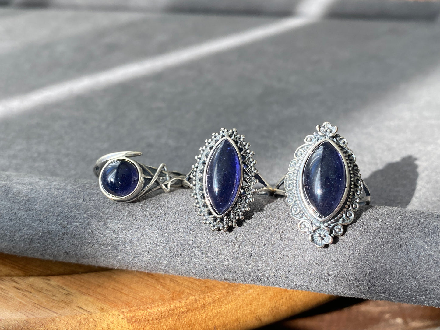 Natural High Rare Grade Marquise Bloodshot Iolite，Cordierite，Dichroite Mid century modern Vintage Sterling Silver Ring,weight lose gemstone