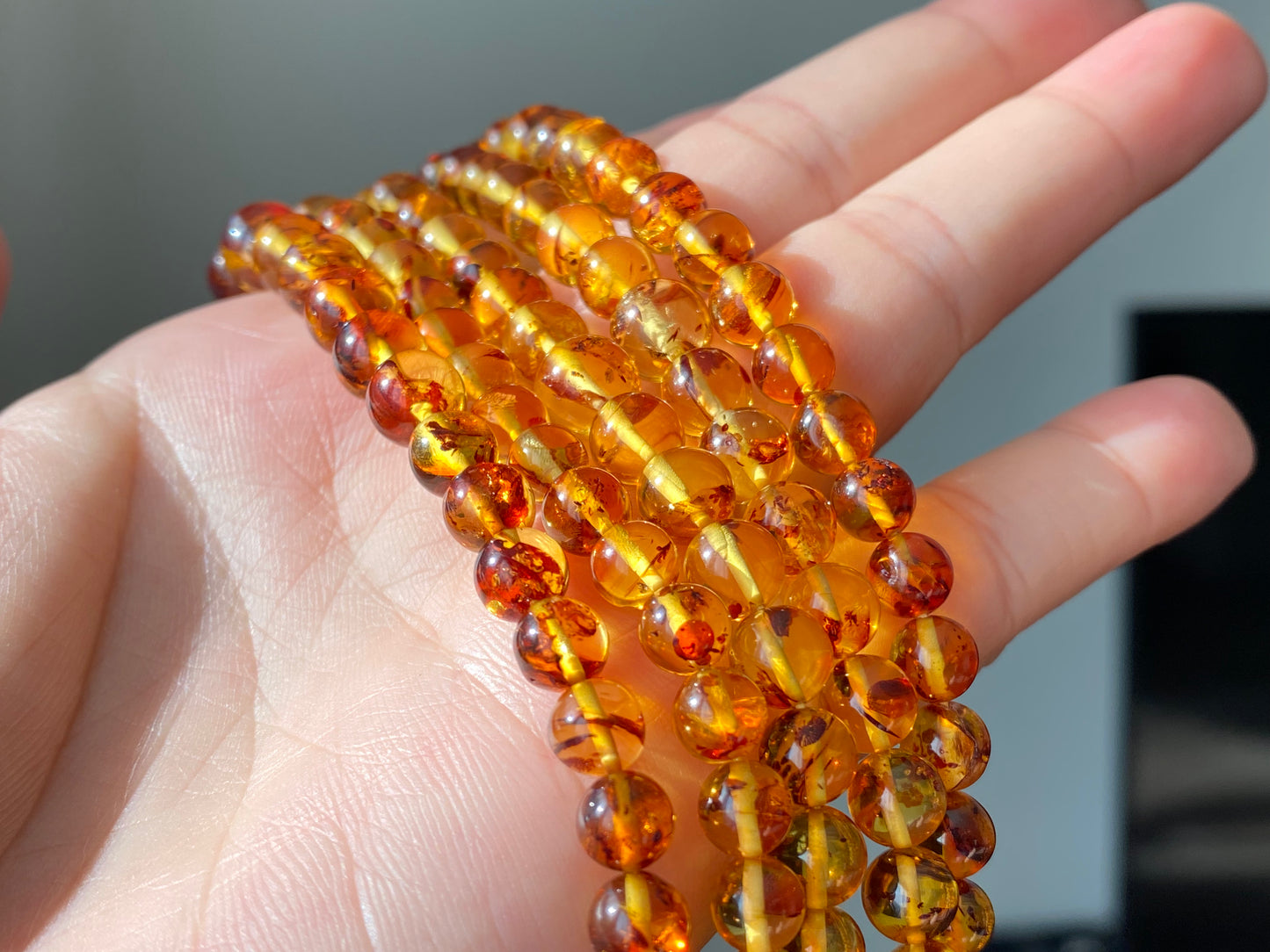 AAAA Natural  perfect round Baltic Amber Beads necklace Gradient size 5mm to 8mm+
