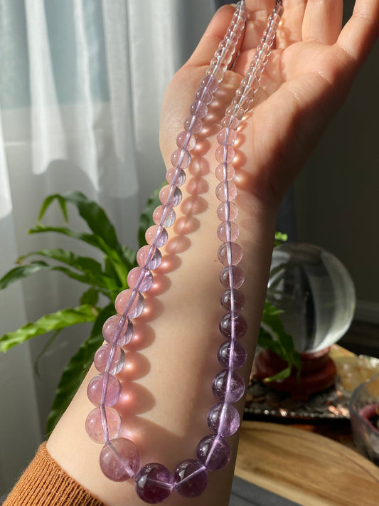Rare High Clear Natural Lavender Milky Amethyst gradient Change color mix size Bead Necklace 6-14MM