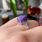 AAAAA Genuine Natural High Grade Silk Shin Purple Charoite,Cat Eyes Oval Shape sterling silver Adjustable Ring