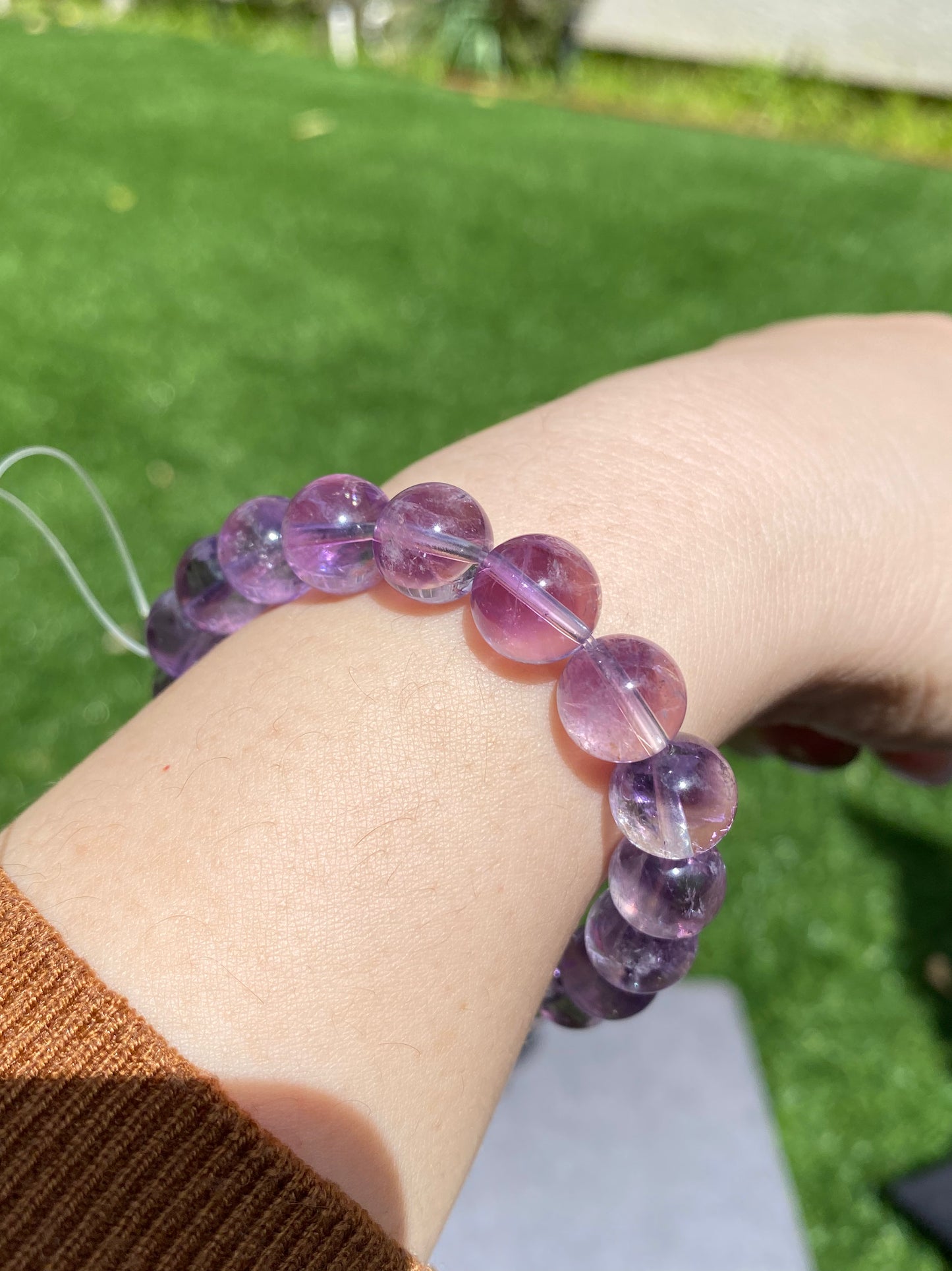 Big beads Top Grade Clear Natural Deep Purple Quartz Rutilated Pyramid Inside half-pot purple rutilated Round rabbit hair Bracelet,gift for her, gift for him
