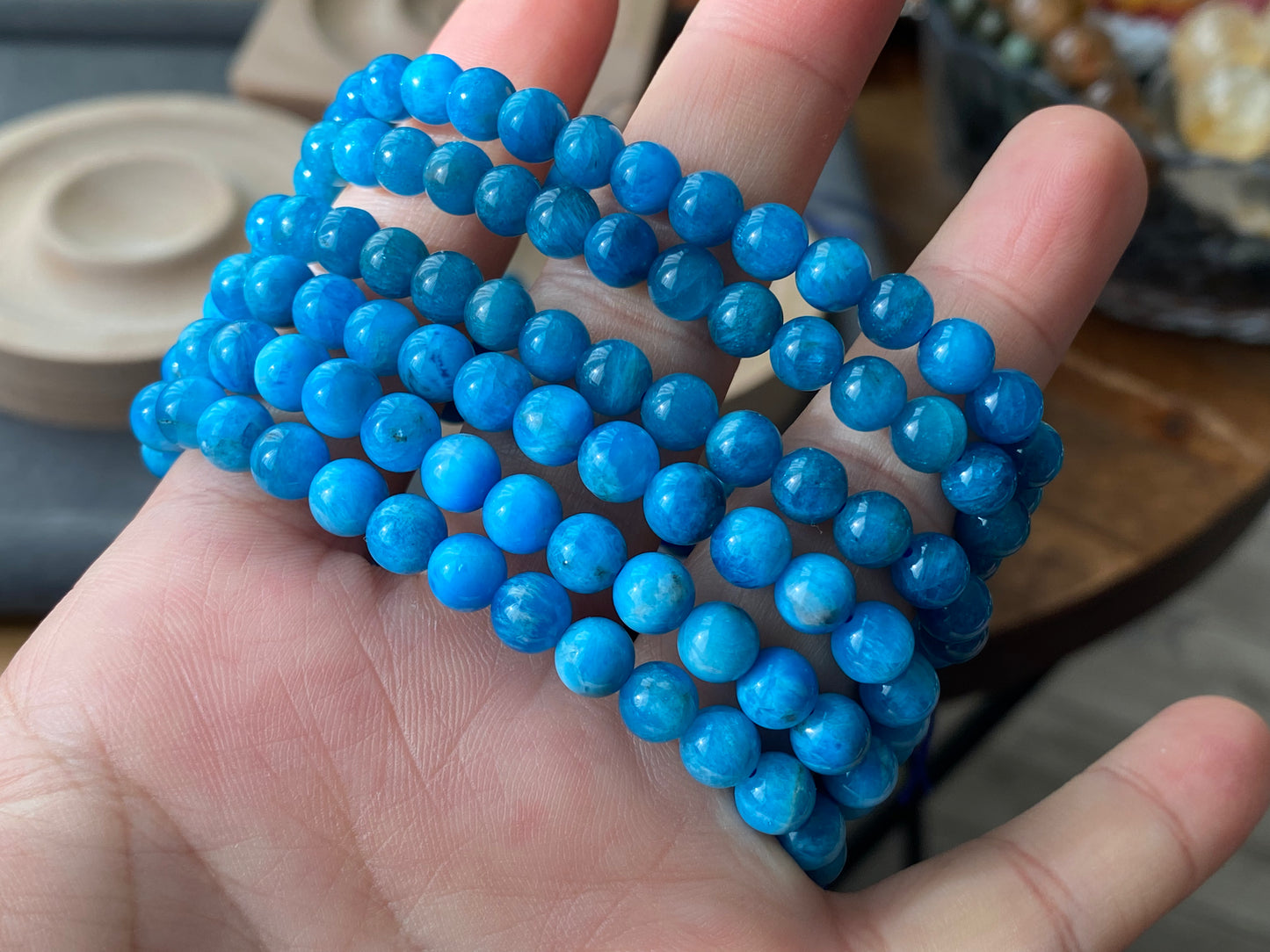 AAA Grade Natural Blue Apatite Round  Crystal  Yoga Jewelry ,Boho Jewelry Bracelet 6mm 7mm 8mm 9mm