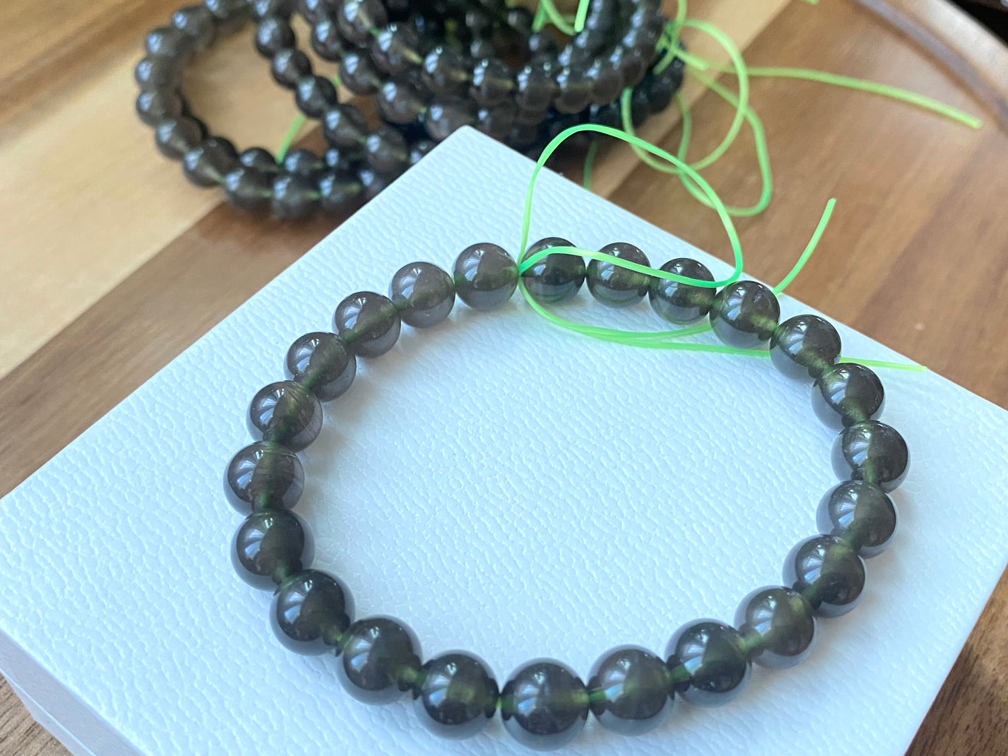 Natural Cintamani Saffordite Tektite Bracelet, wishing stone, Saffordite Tektites, Arizona Tektitest polished round bead bracelet