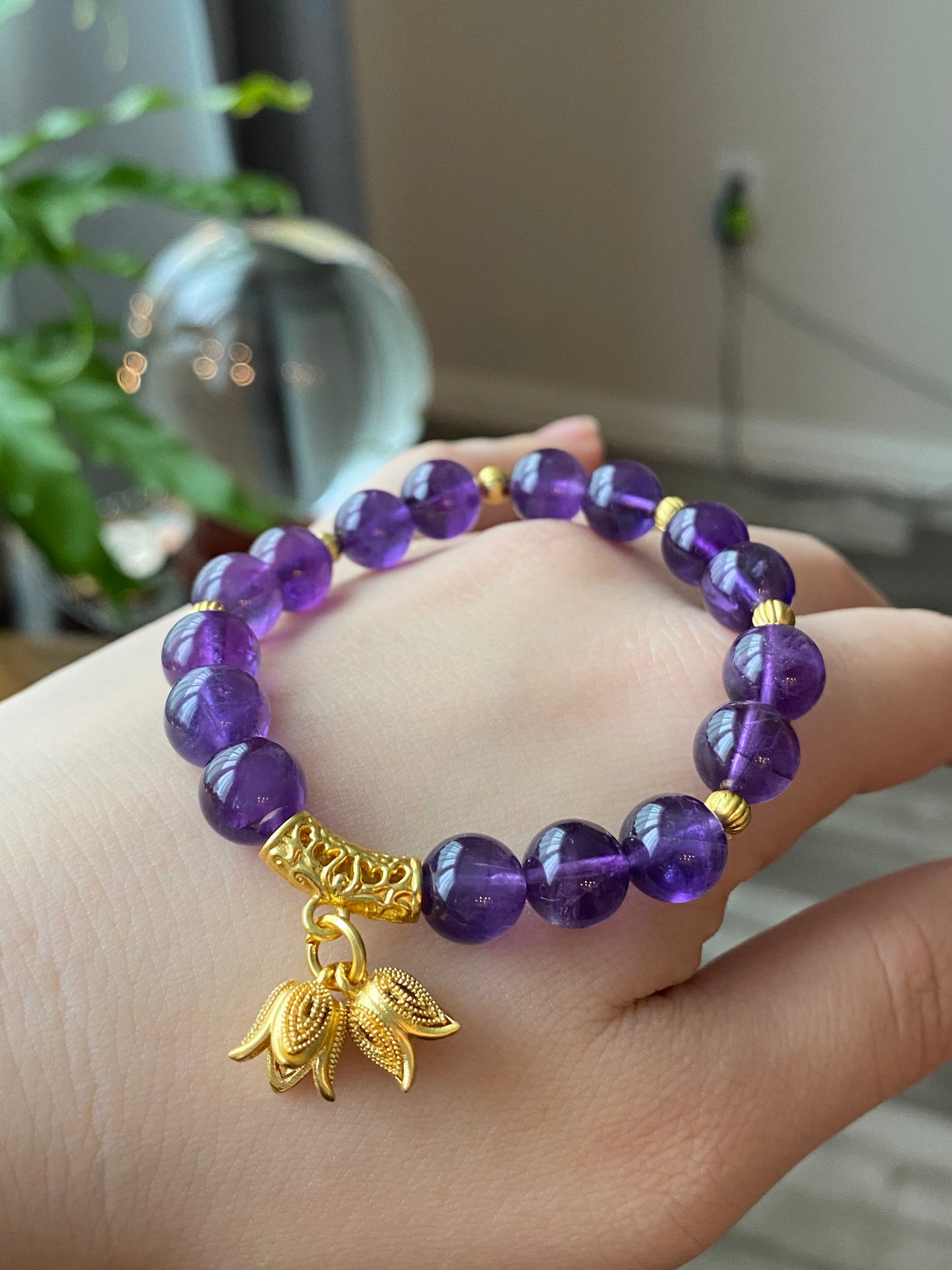 Natural Amethyst design with  Lily of the Valley handmade bracelet,custom bracelet，gift for her