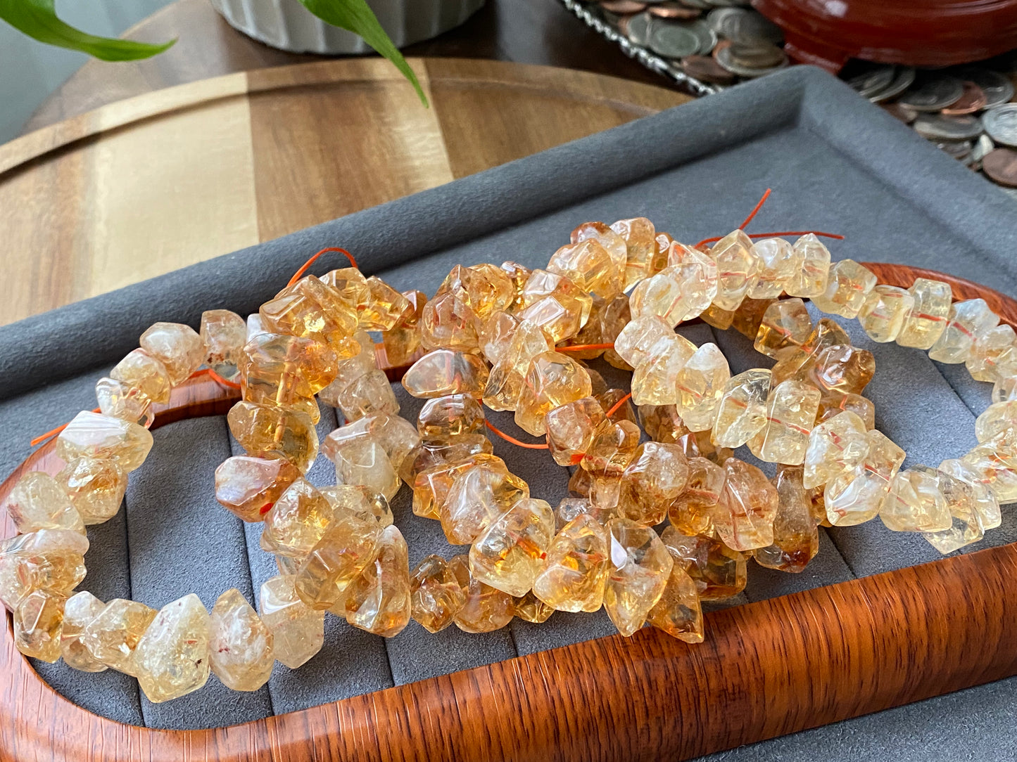 Succes and wealth Natural pyramid Citrine irregular Rock Cystal Dark Yellow Gold Bracelet grow with blue needle,handmade bracelet
