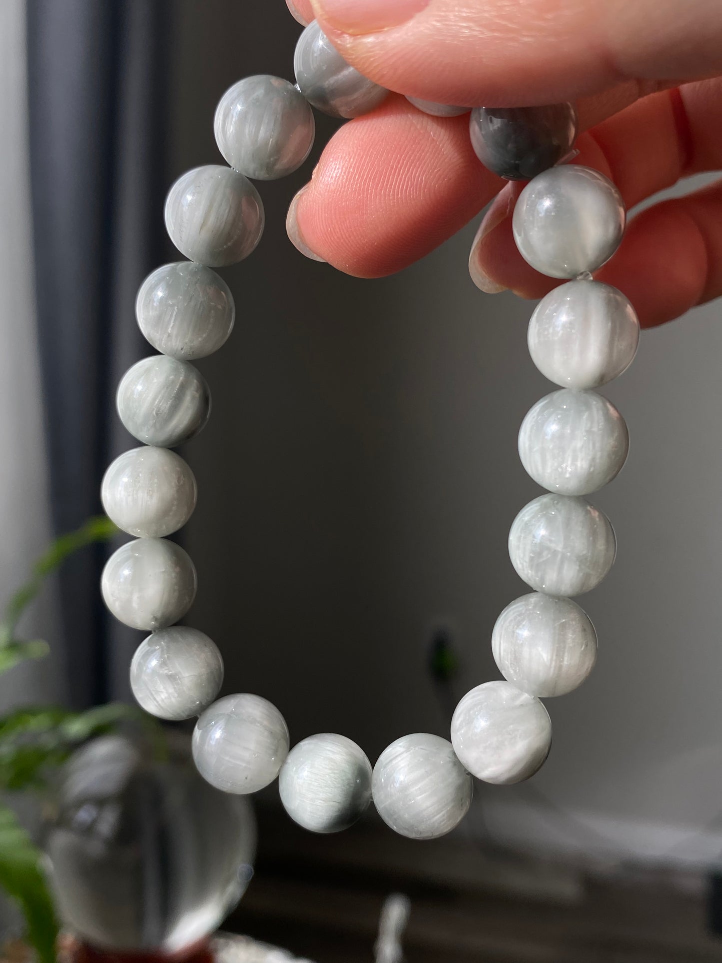 10mm+ Hight Rare grade Natural Gray Blue Rutilated Quartz smooth round Bead bracelet, gift for her , gift for him