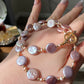 Natural freshwater pearls,baroque metal purple pink cookie shape round button  multiple use Necklace,handmade necklace