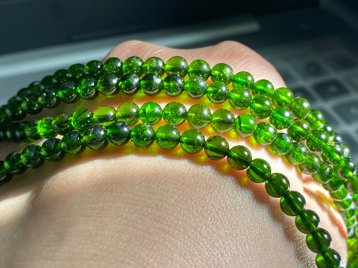 AAAAA Rare Genuine Natural High grade clear Green Diopside Chrome pefect round bead bracelet