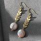 Natural Freshwater super shinning Purple Pink Baroque Pearls cookies round button 14k gold filled Leaf dangle drop,gift for her,Handmade Earring