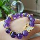 Natural Amethyst design with butterfly handmade bracelet,custom bracelet，gift for her