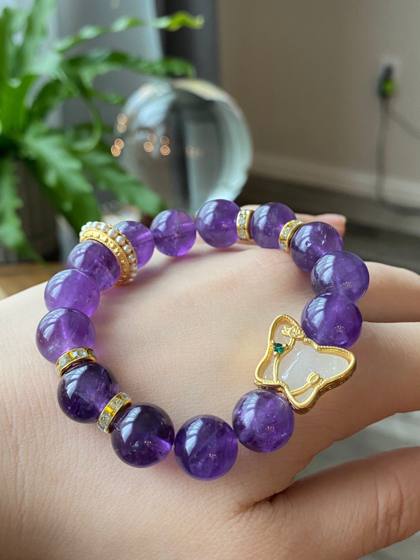 Natural Amethyst design with butterfly handmade bracelet,custom bracelet，gift for her