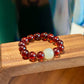 Natural Myanmar Blood amber with Hetian Jade bead elegant handmade ring,gift for her,gift for him