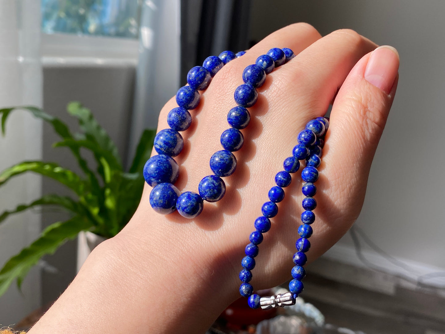 Natural Lazurite Lapis Lazuli Deep Blue less white Mixed size Bead Healing Crystal Necklace  4.7-13.5MM