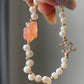 Natural Freshwater pearls with cuty bunny rabbit nanhong agate handmade Bracelet,gift for her