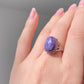 AAAAA Genuine Natural High Grade Silk Shin Purple Charoite,Cat Eyes Oval Shape sterling silver Adjustable Ring