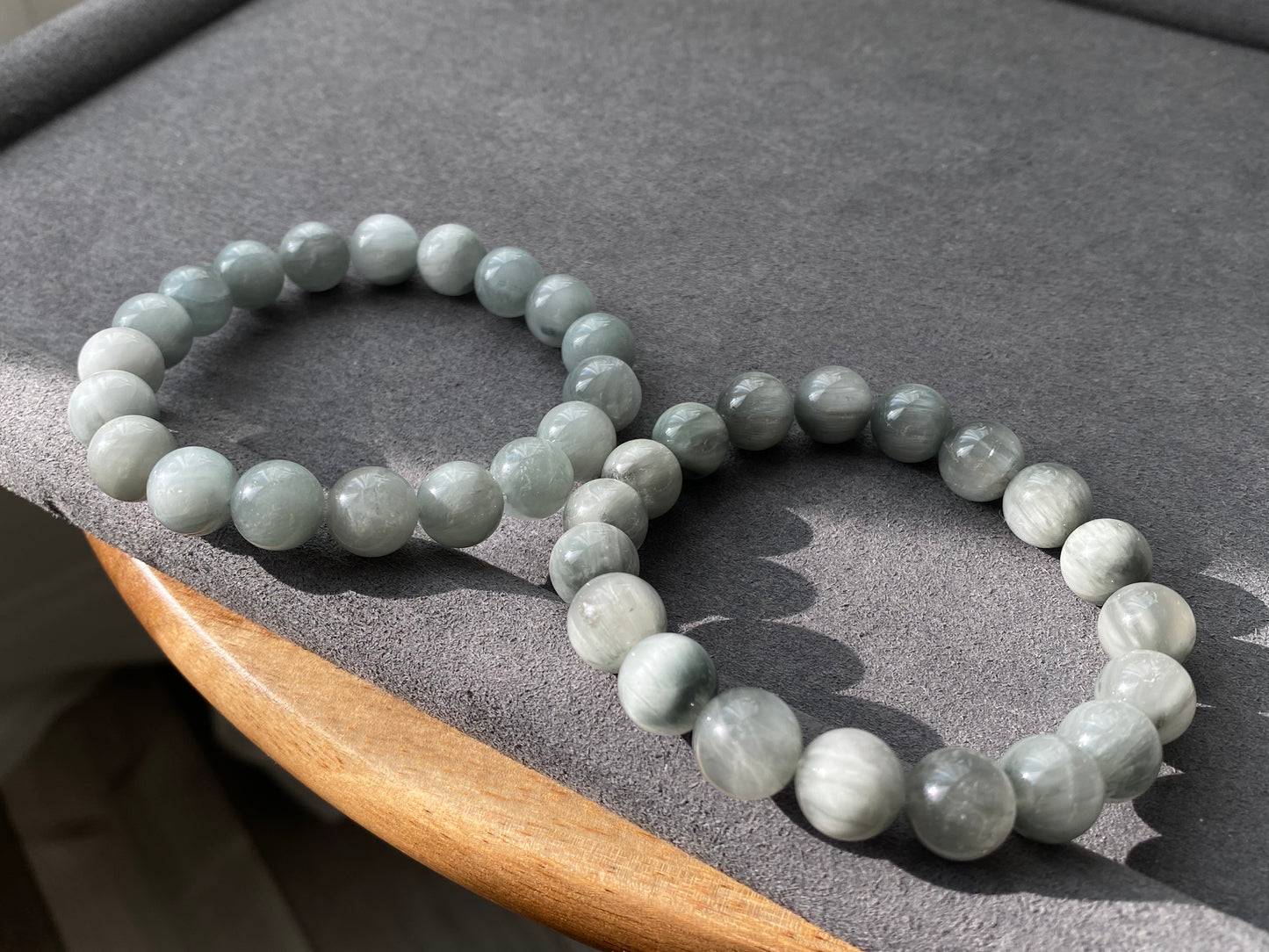 10mm+ Hight Rare grade Natural Gray Blue Rutilated Quartz smooth round Bead bracelet, gift for her , gift for him