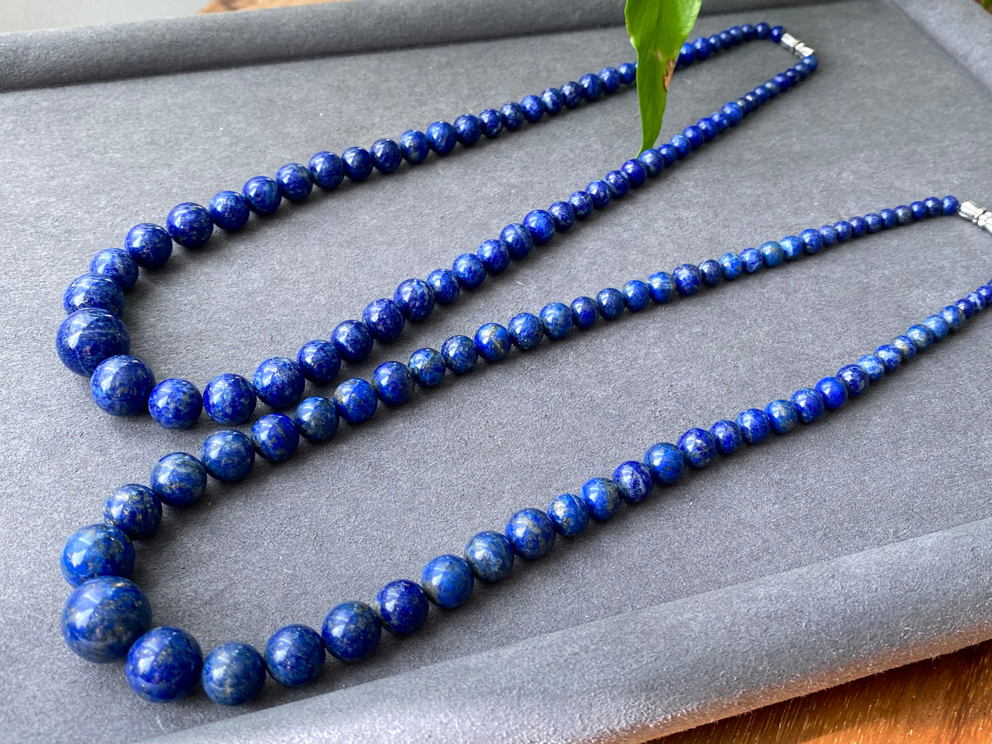 Natural Lazurite Lapis Lazuli Deep Blue less white Mixed size Bead Healing Crystal Necklace  4.7-13.5MM