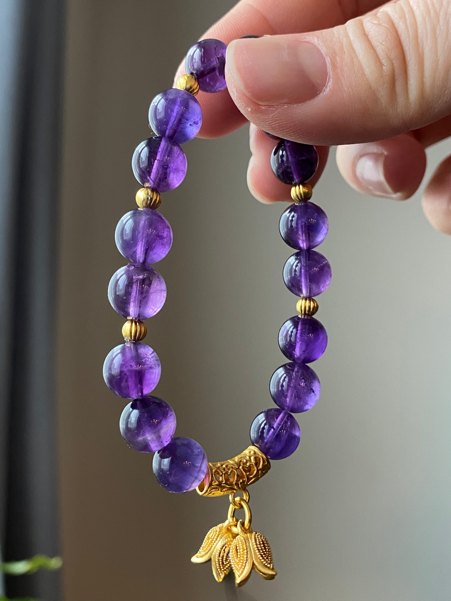 Natural Amethyst design with  Lily of the Valley handmade bracelet,custom bracelet，gift for her