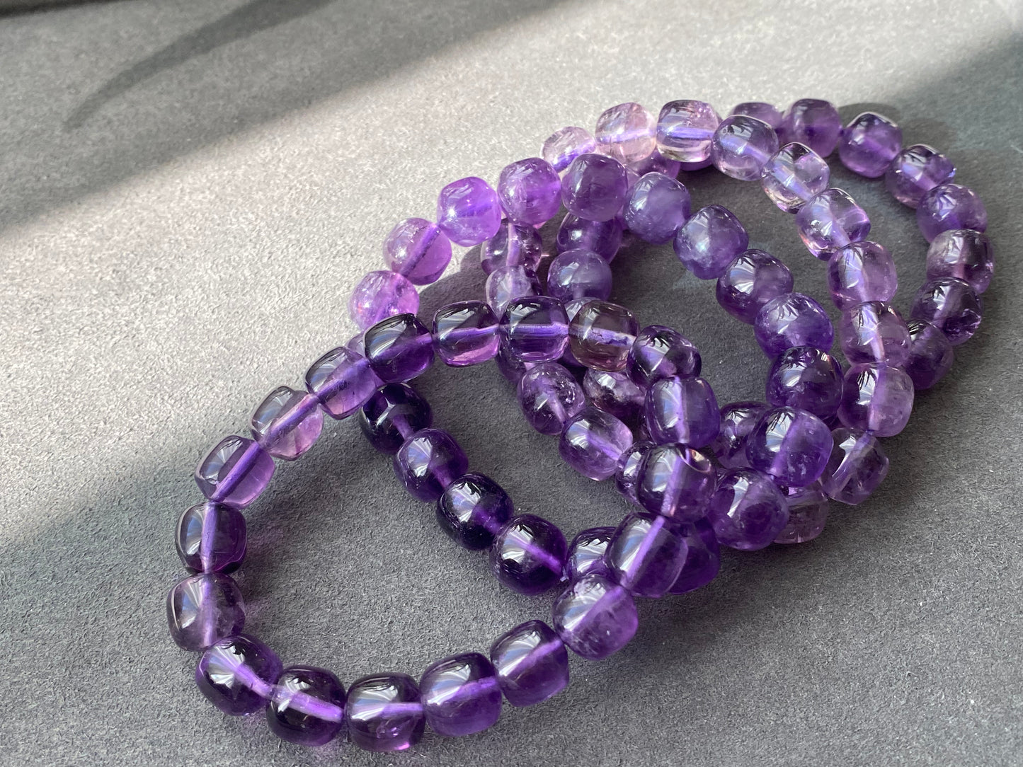 AAA High Quality Deep purple Natural Amethyst Brazil Cube Polished Gemstone beaded bracelet  9mm+