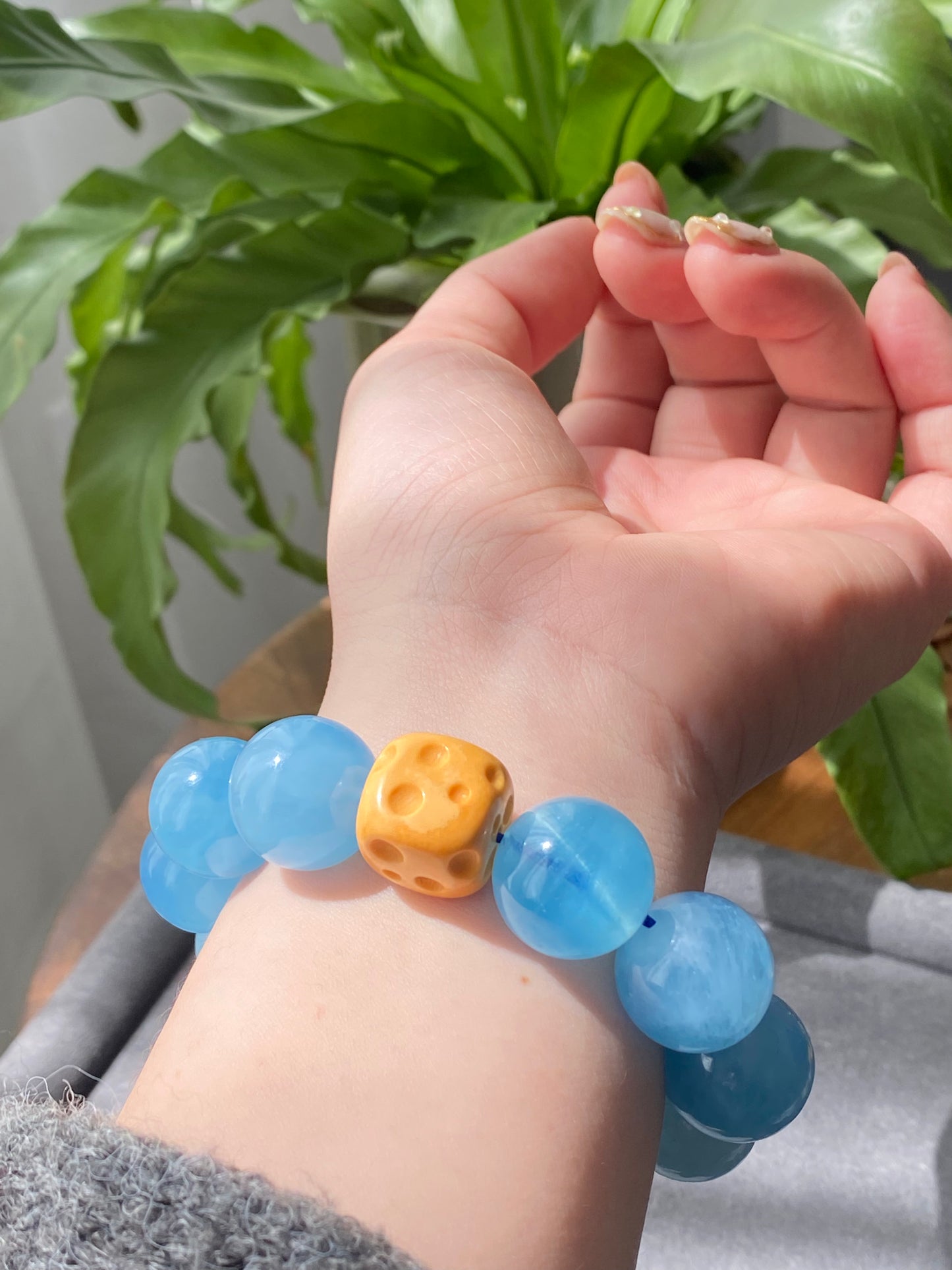 AAAA Natural Rare High Grade Aquamarine smoothie Round Gemstone Bead Bracelet,lovely Blue,handmade Bracelet