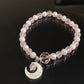 Love with Crescent Moon Rose Quartz freshwater pearls faceted clear quartz handmade bracelet, gift for her,Valentine gift