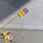 Natural FLuorite Hand craved Rose flower bud Shape Hairpin with Dangle Drop,Fluorite Crystal