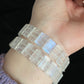 Natural Sri Lanka Moonstone super strong blue Fire illuminate rectangle Bangle bracelet, gift for her,anniversary gift