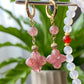 Natural four leaf clover Strawberry Quartz and Nanhong white agate Hanfu bracelet earring set